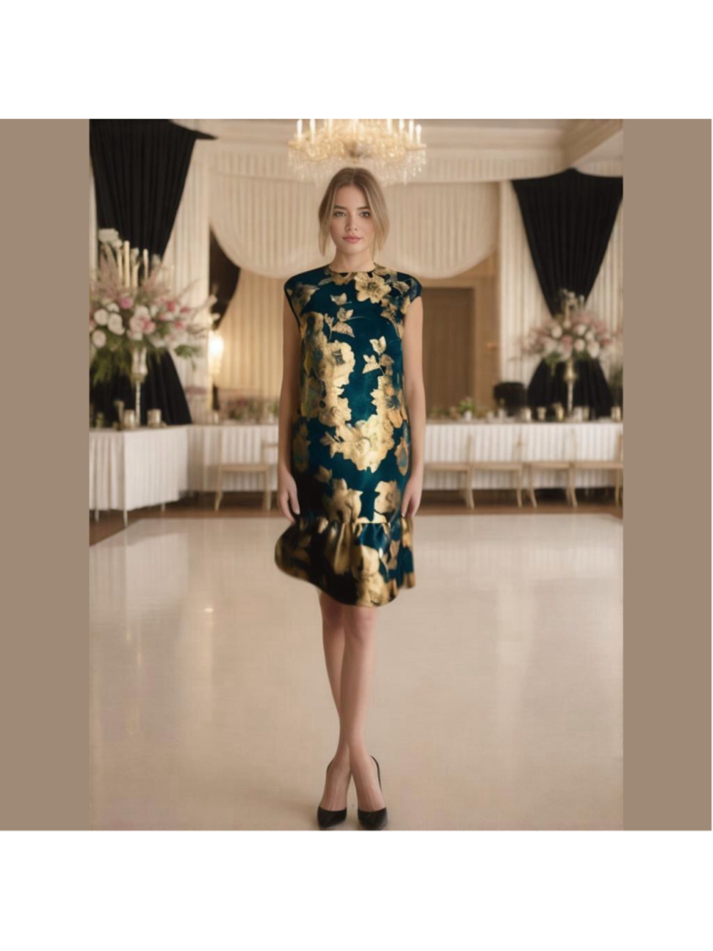 Donna Ricco Dress Sleeveless Black Gold Rose Lamè Metallic Cocktail Dress Size 6